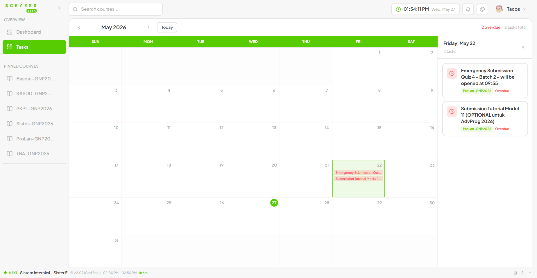 Sceless tasks calendar with monthly deadline view
